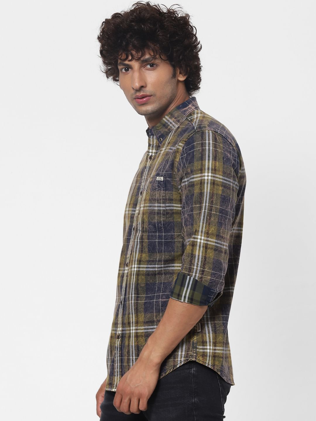 Olive Green Check Full sleeves Shirt