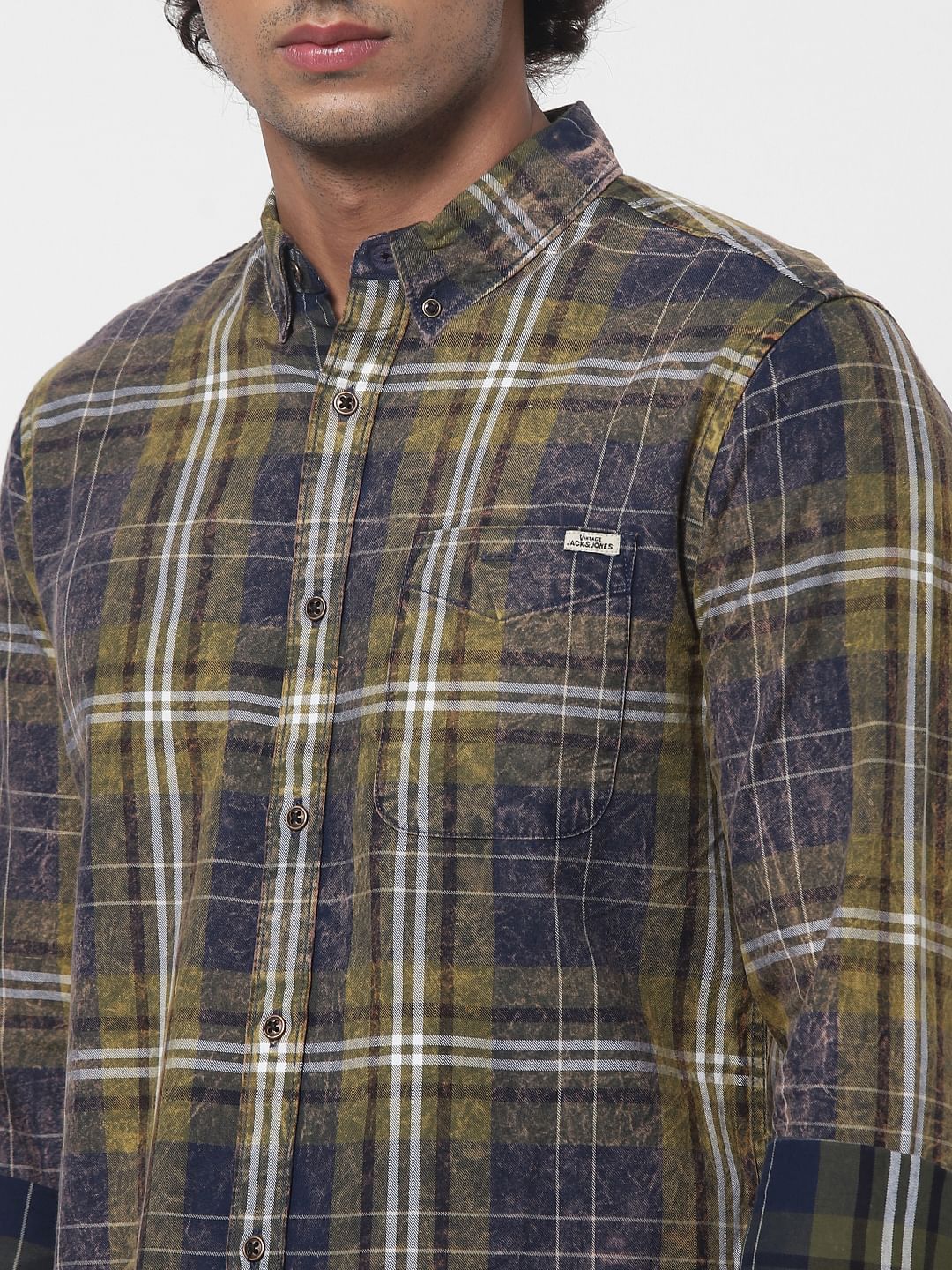 Olive Green Check Full sleeves Shirt