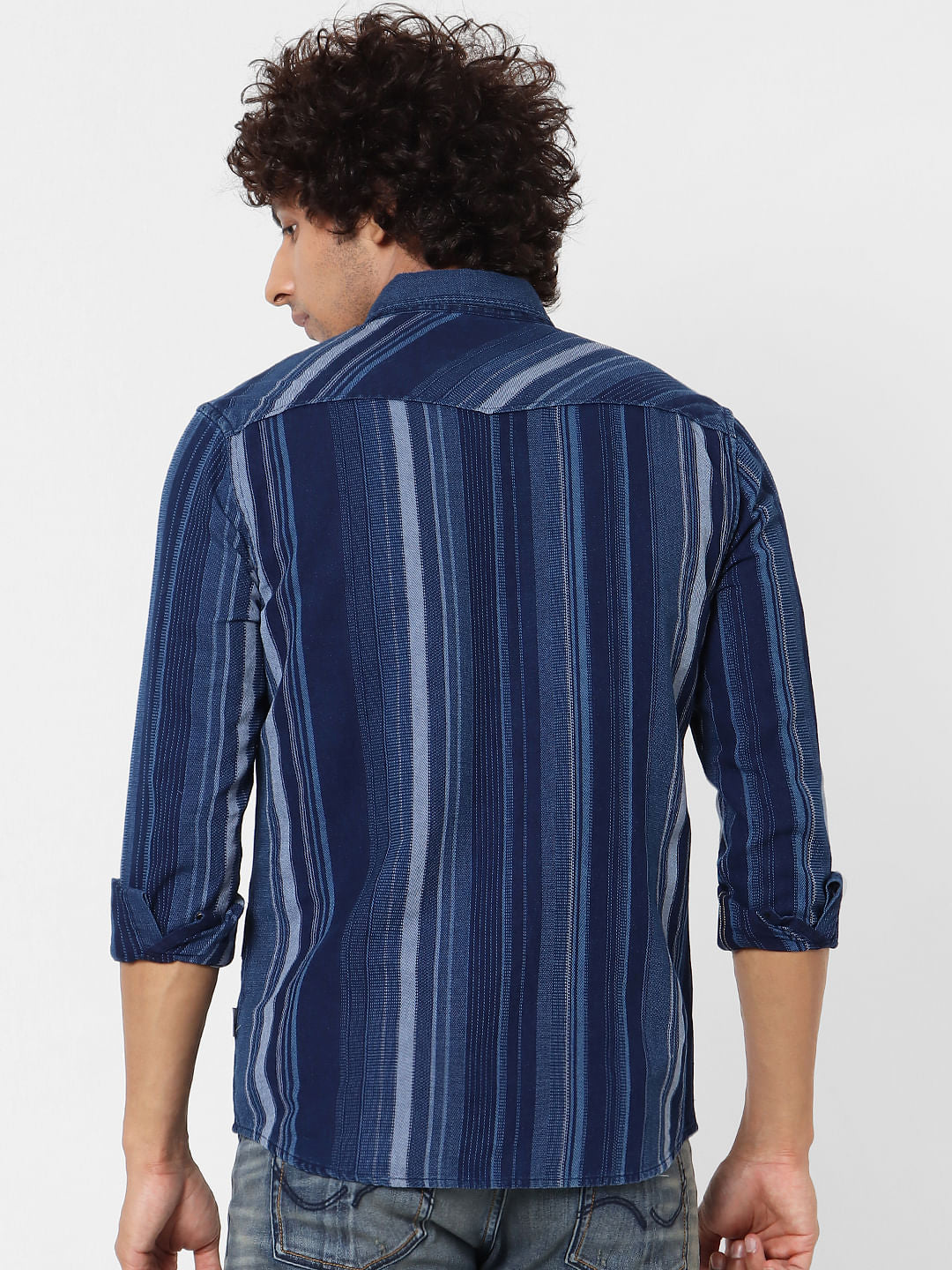 Blue Striped Full Sleeves Denim Shirt