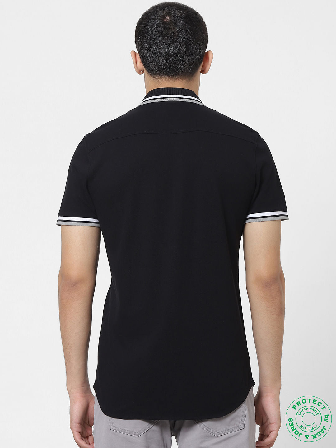 Black Contrast Tipping Polo Neck Short Sleeves Shirt