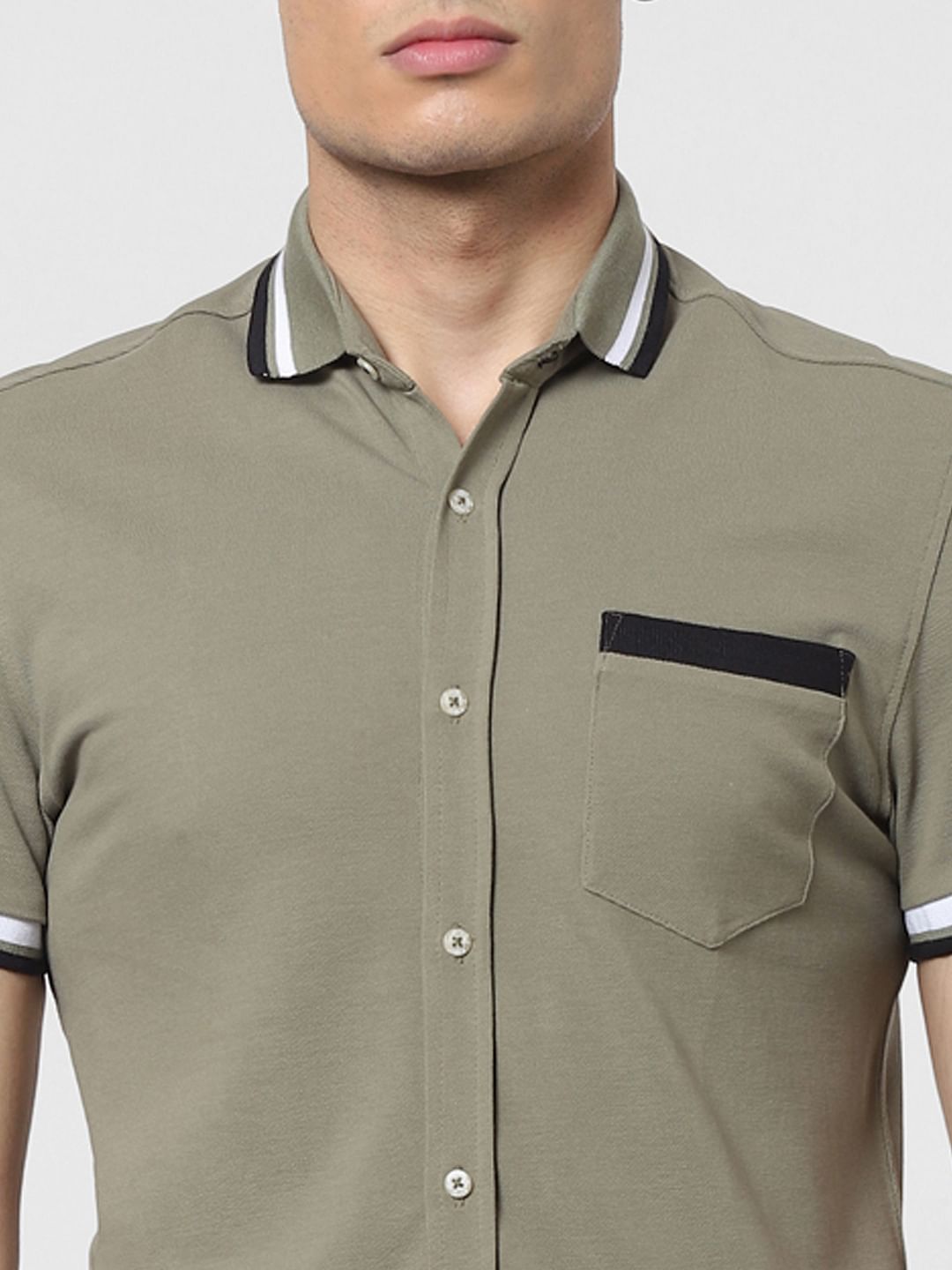 Green Contrast Tipping Polo Neck Short Sleeves Shirt