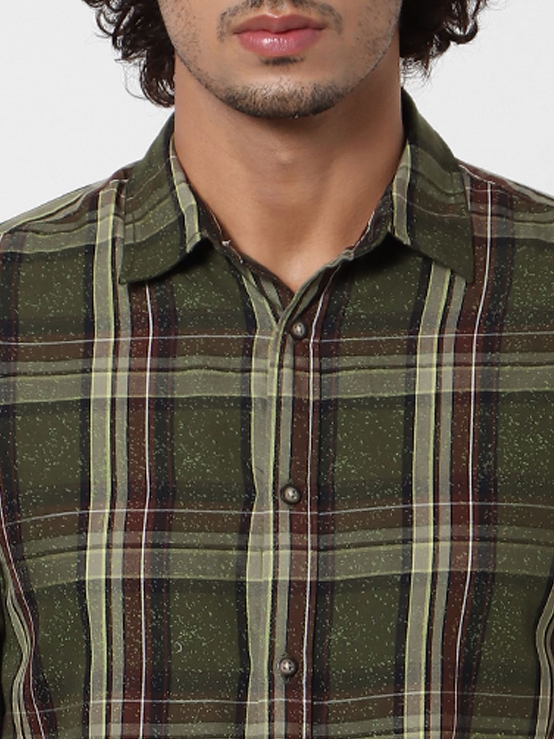 Olive Green Full Sleeves Check Shirt