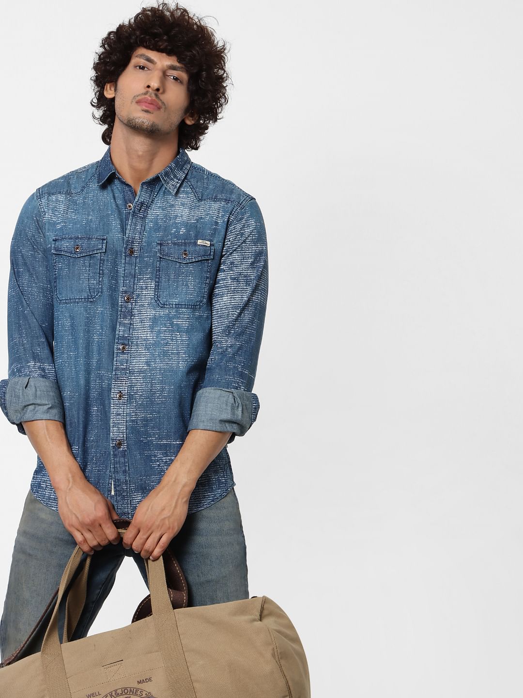Blue Full Sleeves Abstract Print Shirt - S