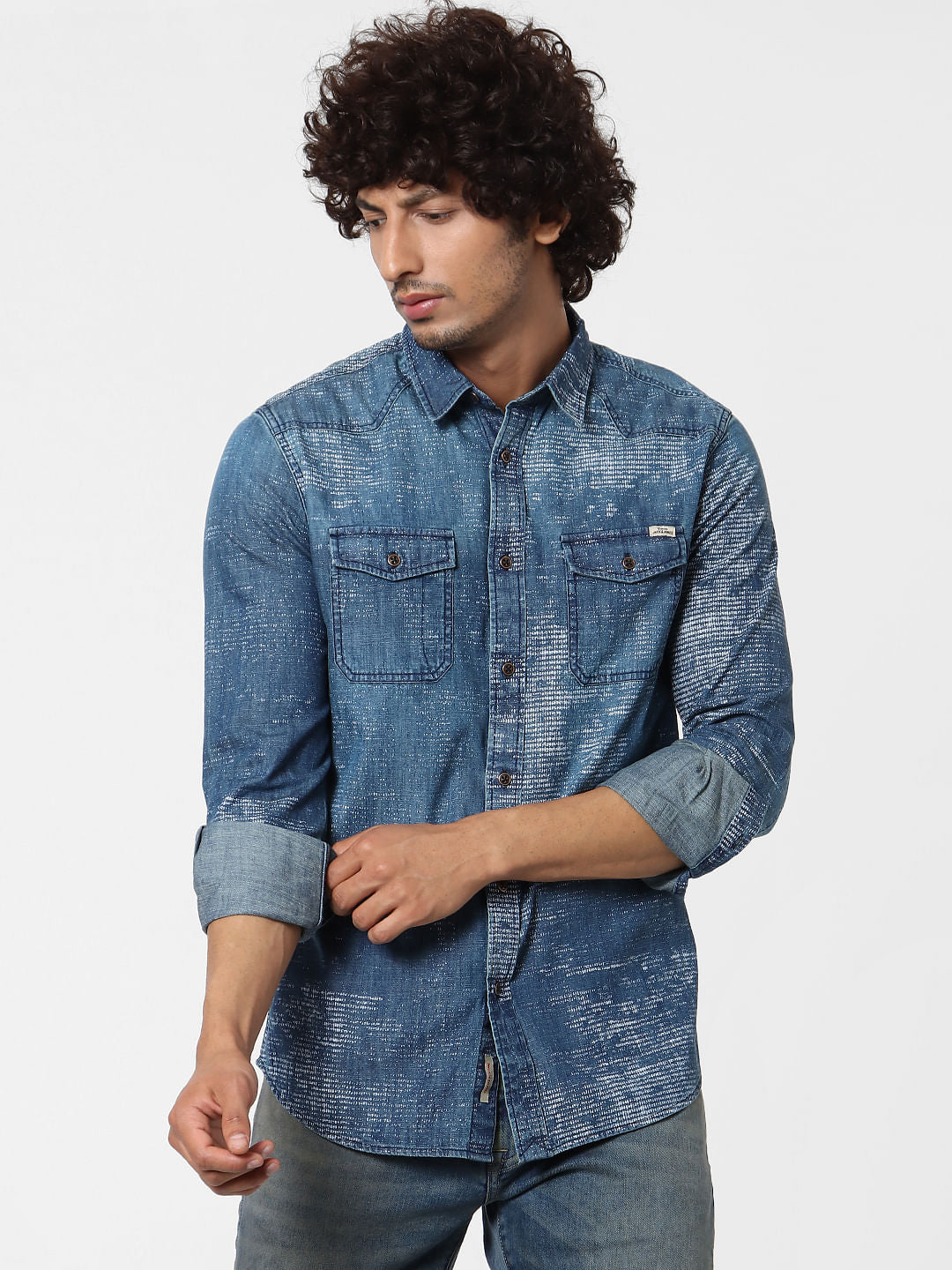 Blue Full Sleeves Abstract Print Shirt