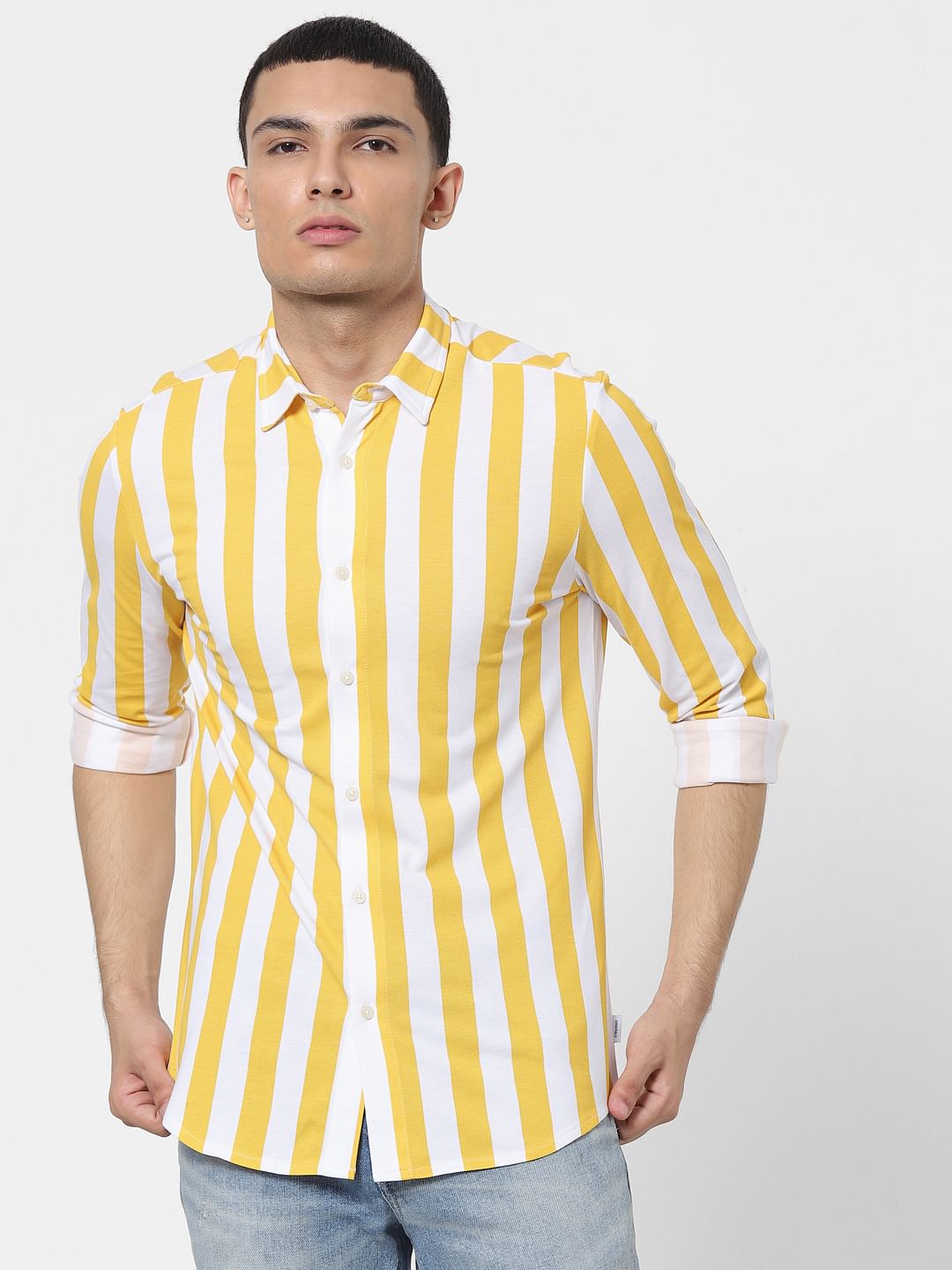 Yellow Striped Full Sleeves Shirt