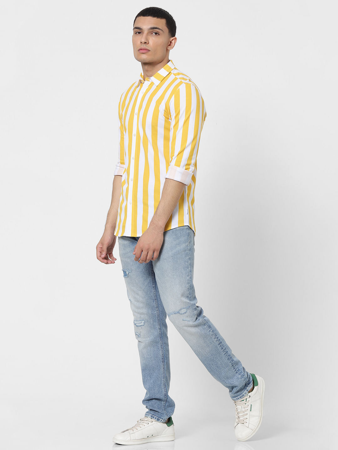 Yellow Striped Full Sleeves Shirt