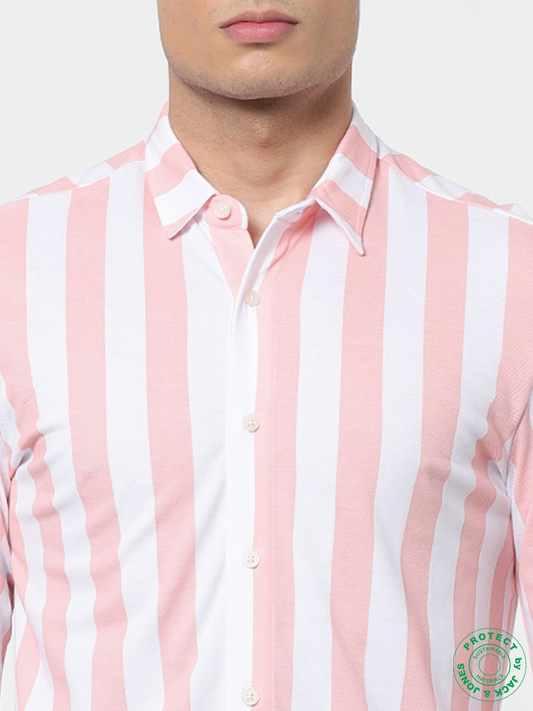 Light Pink Striped Full Sleeves Shirt - S