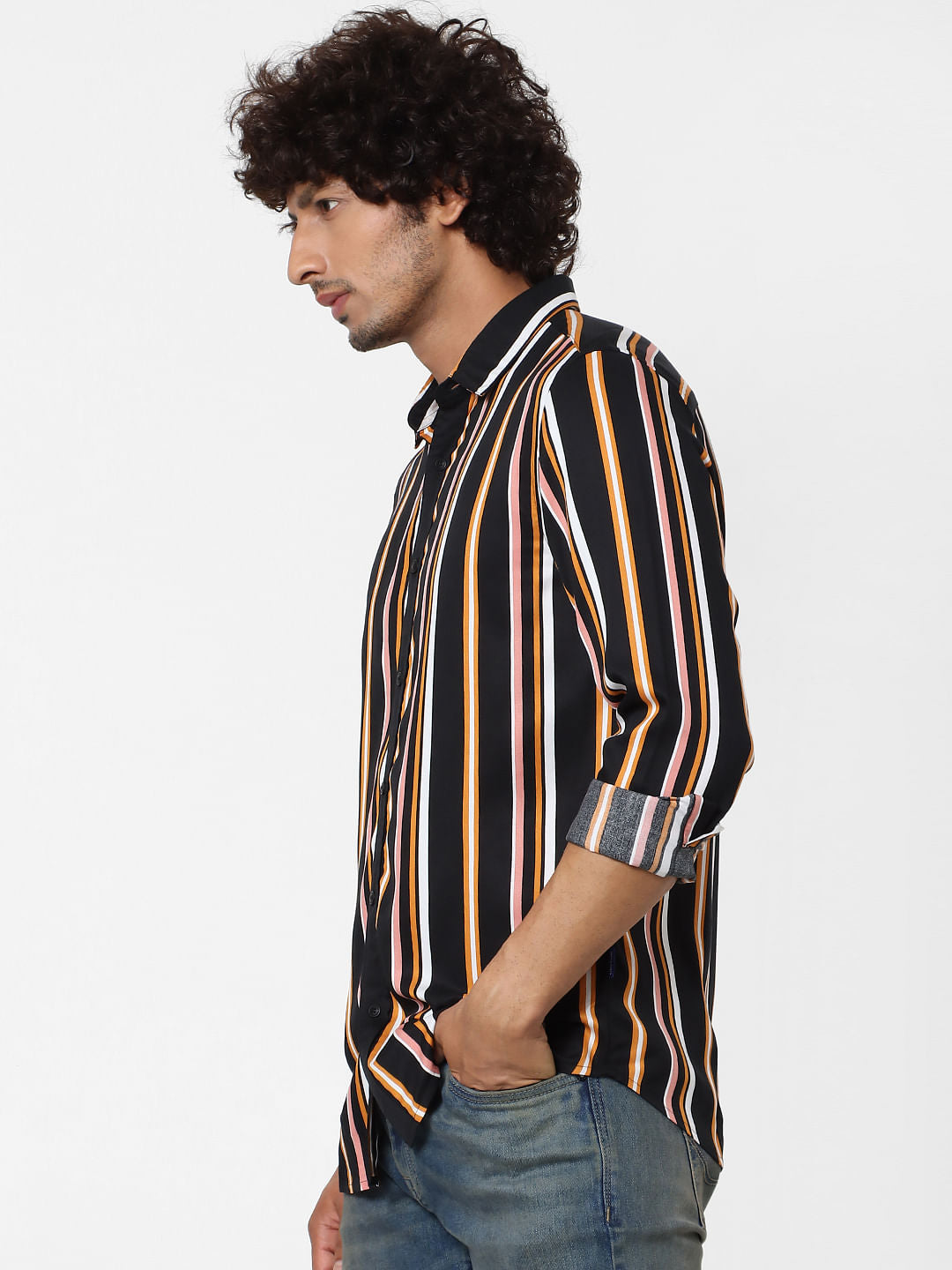 Black Full Sleeves Striped Shirt