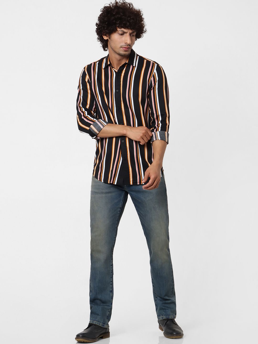 Black Full Sleeves Striped Shirt