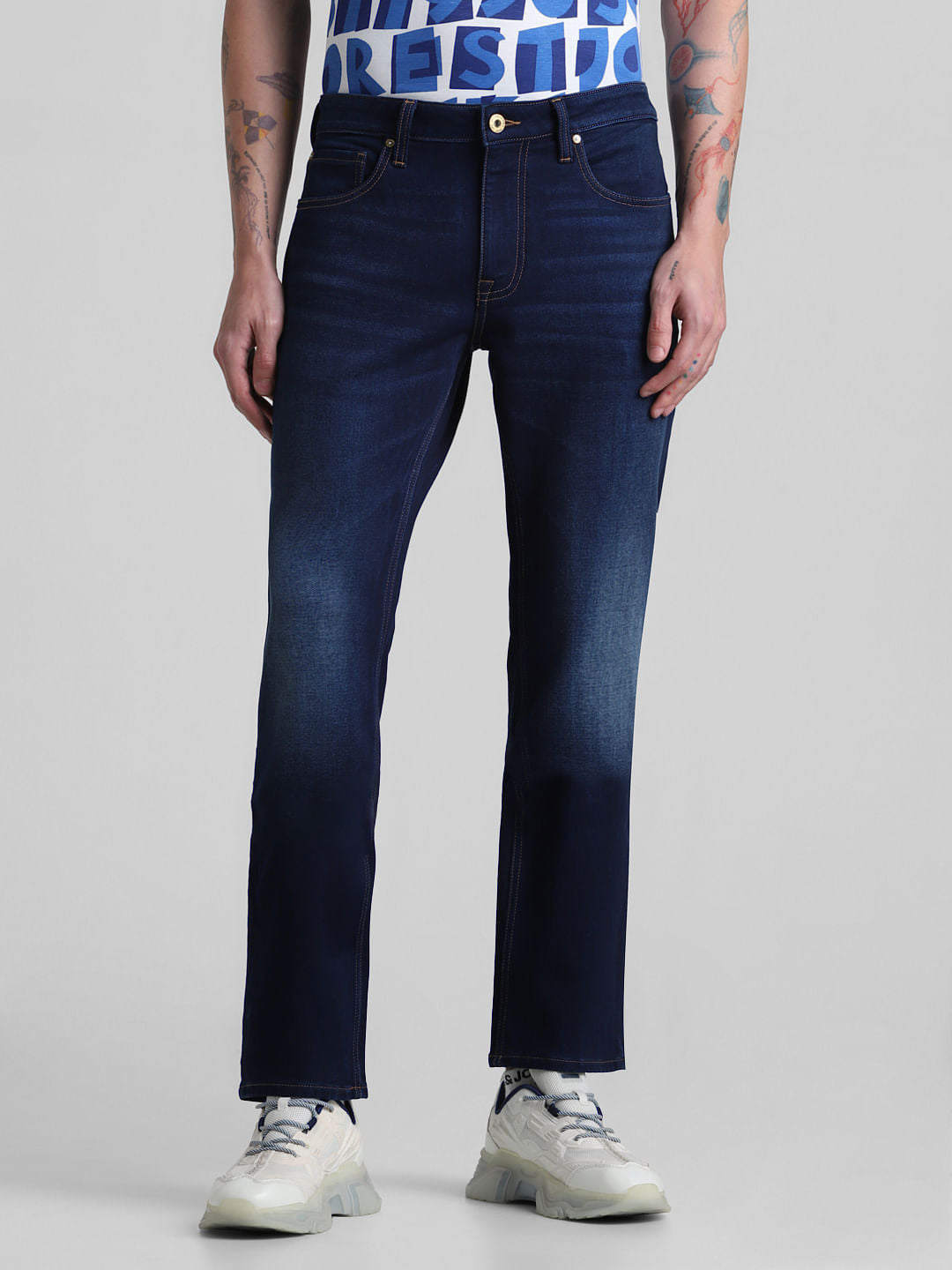 Dark Blue Mid Rise Clark Regular Fit Jeans - 28/30