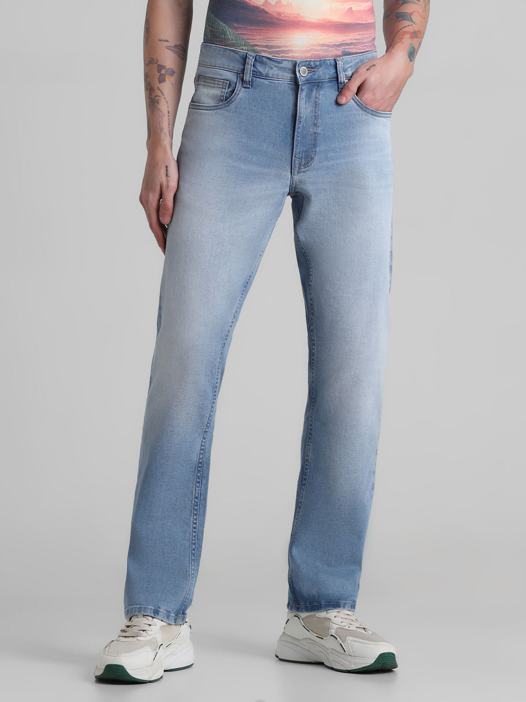 Light Blue Mid Rise Clark Regular Fit Jeans