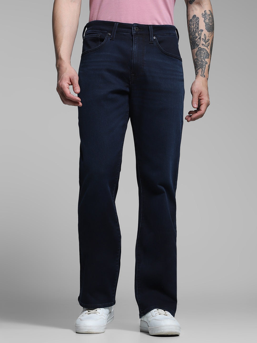 Men's Dark Blue Bootcut Jeans With High Rise - 29/30