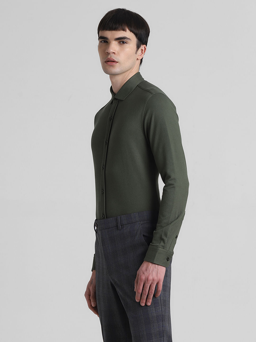 Green Slim Fit Full Sleeves Shirt