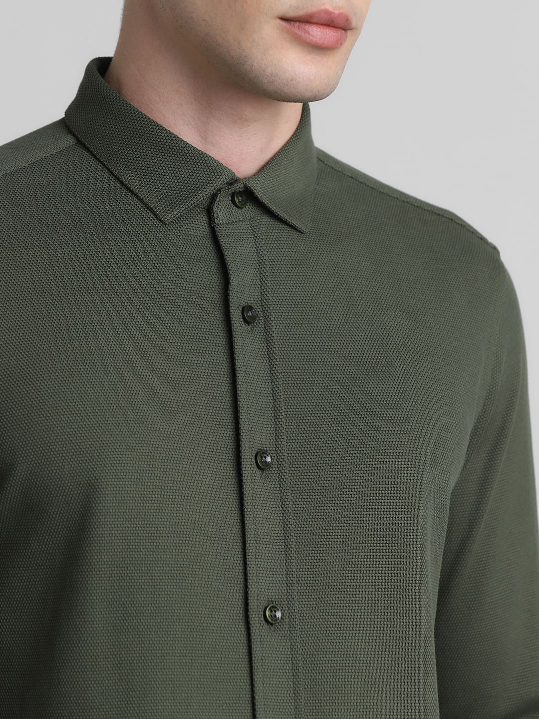 Green Slim Fit Full Sleeves Shirt