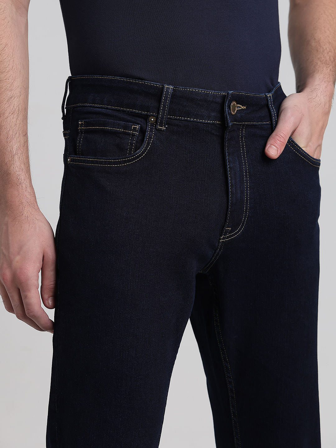 Dark Blue Mid Rise Clark Regular Fit Jeans