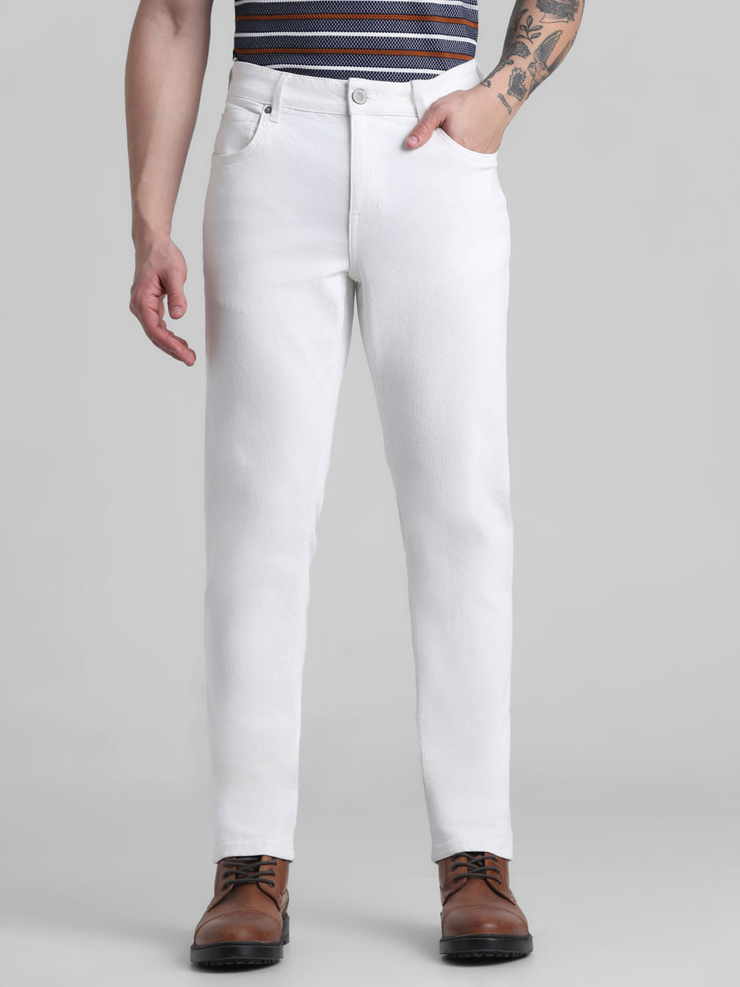 White Low Rise Glenn Slim Fit Jeans