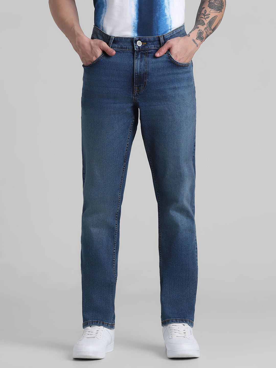 Blue Low Rise Washed Glenn Slim Fit Jeans