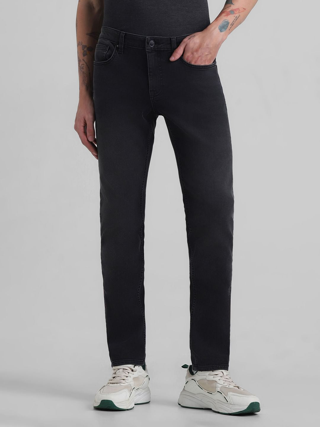 Black Low Rise Washed Glenn Slim Fit Jeans