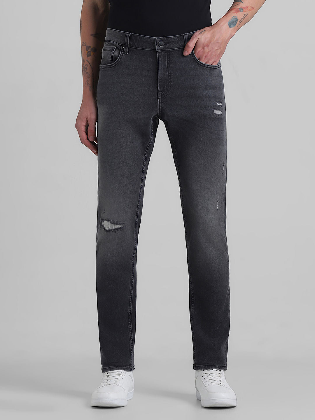 Black Low Rise Distressed Glenn Slim Fit Jeans - 28/30