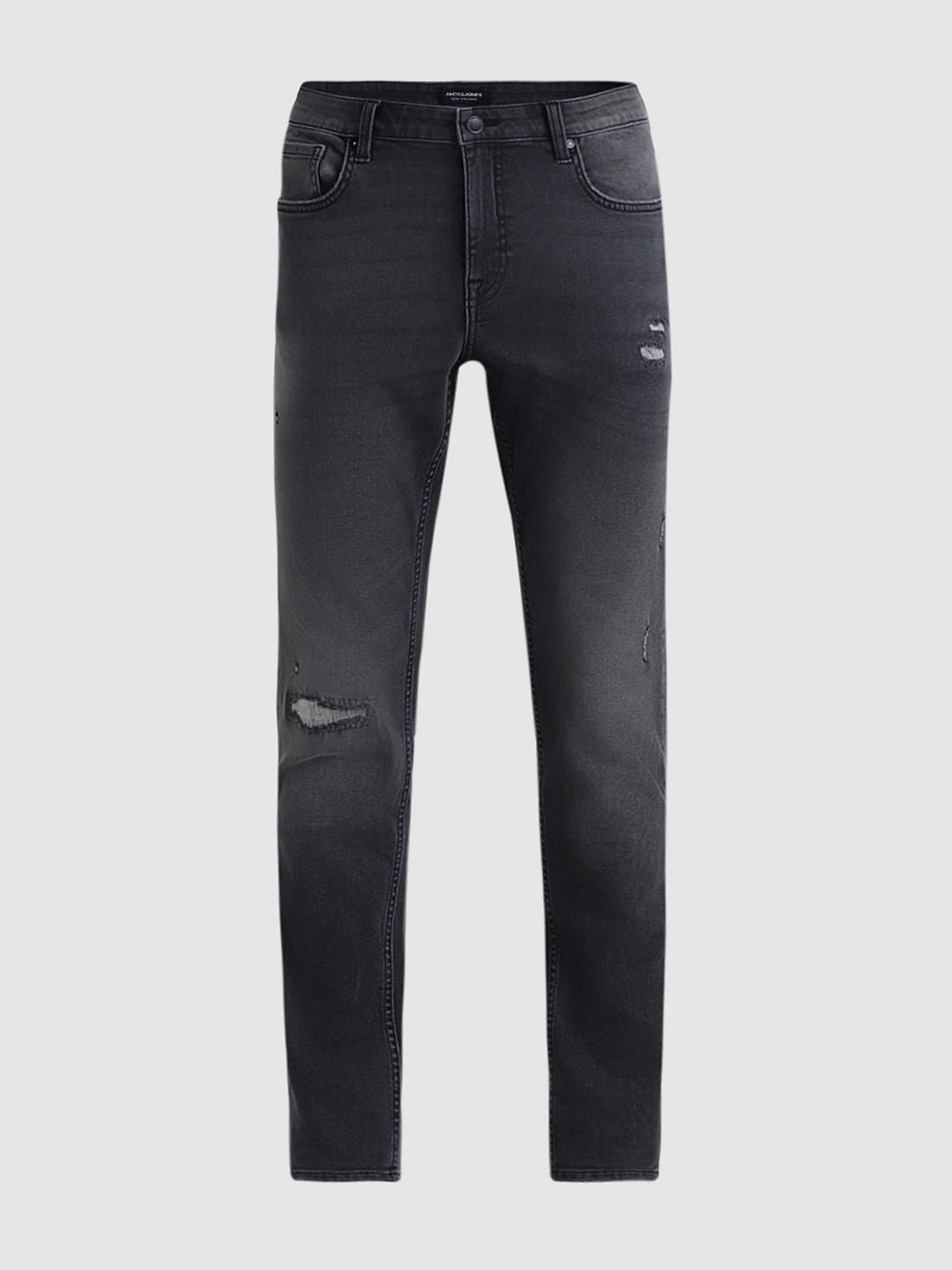 Black Low Rise Distressed Glenn Slim Fit Jeans