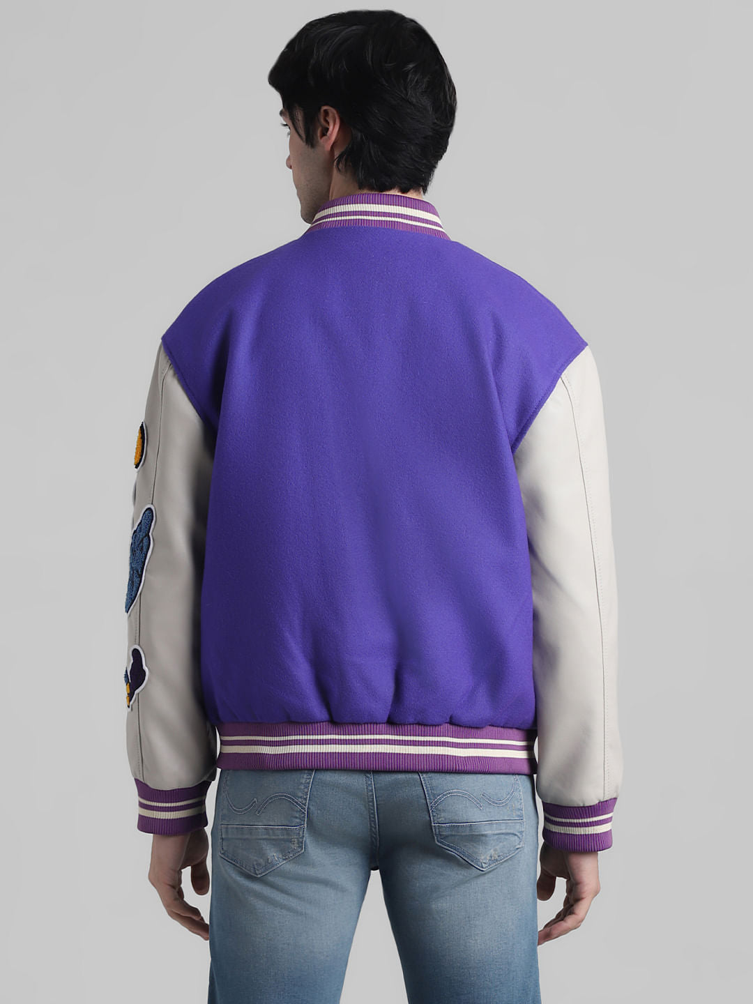 Purple Colourblocked Varsity Bomber Jacket