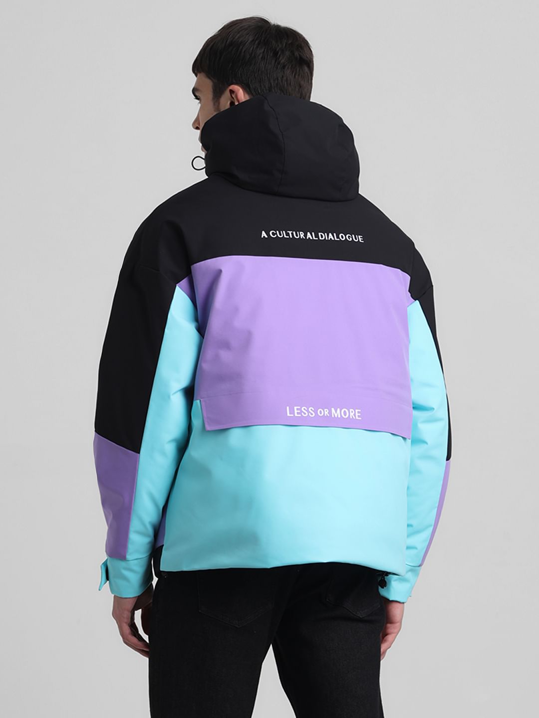Black Colourblocked Hooded Jacket