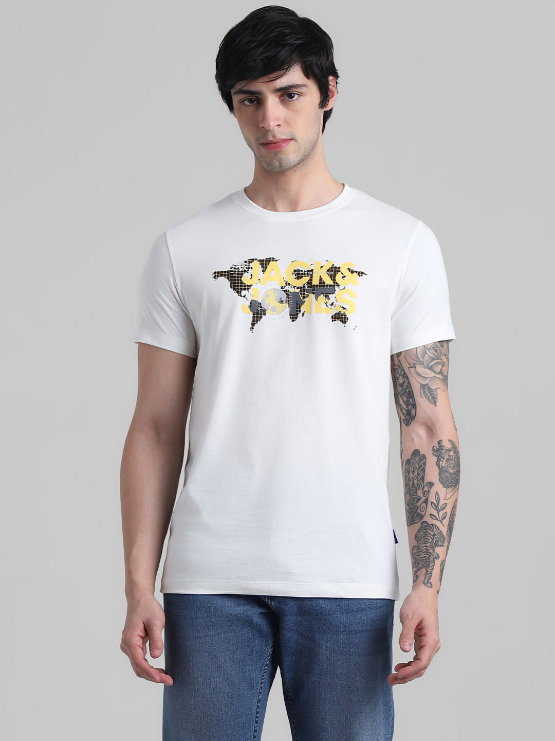 White Map Print Crew Neck T-shirt