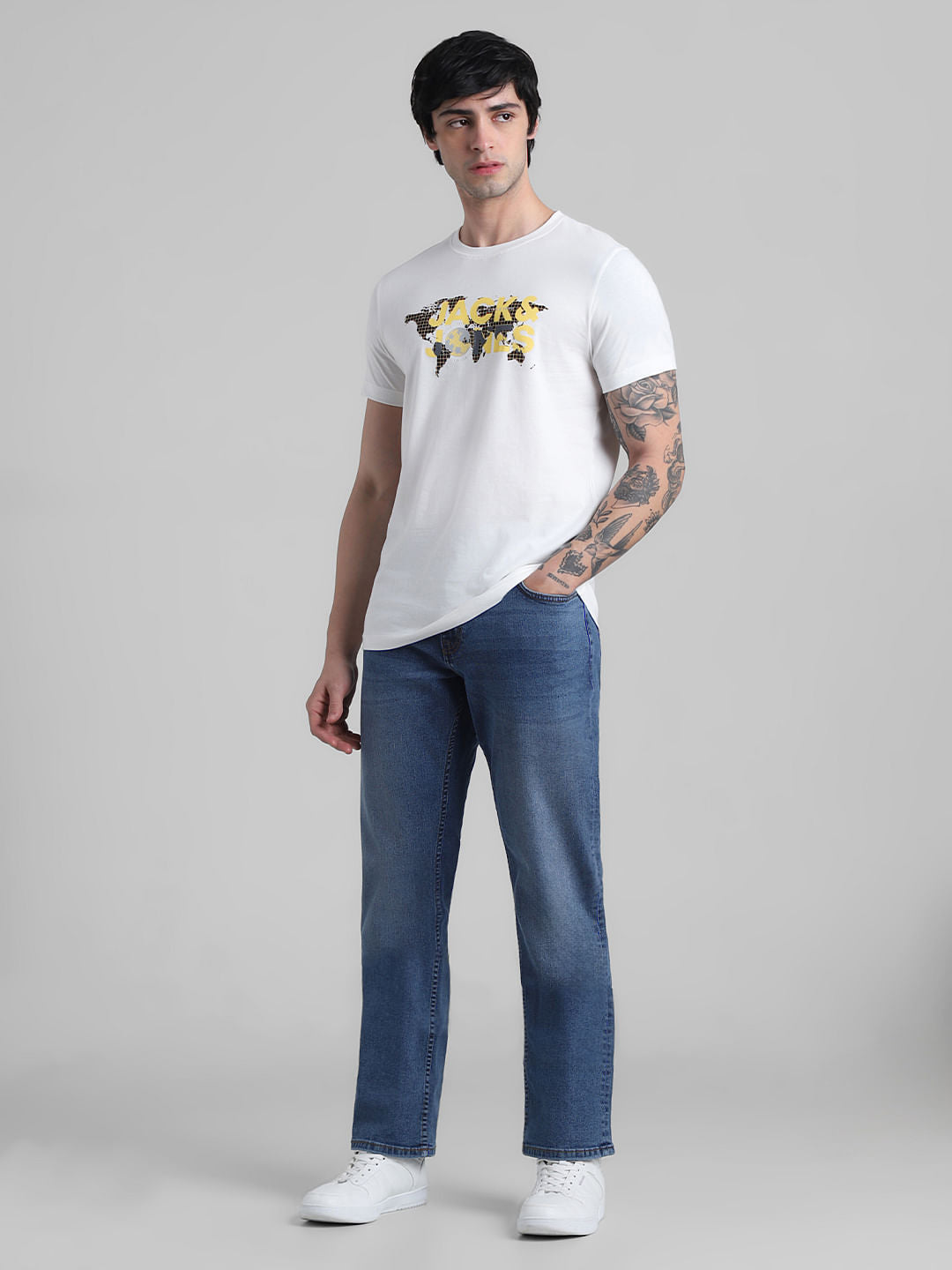 White Map Print Crew Neck T-shirt