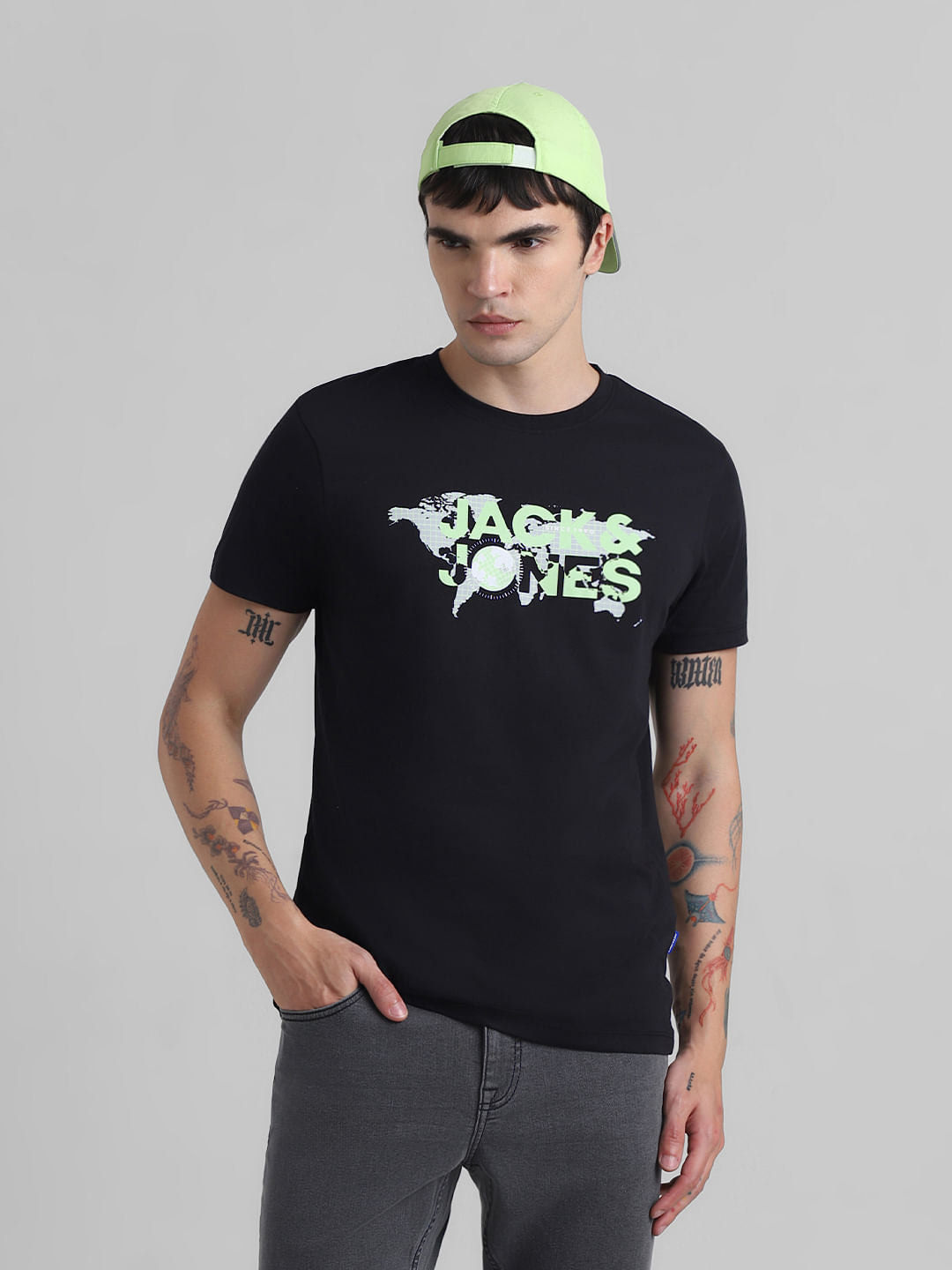 Black Logo Print Crew Neck T-shirt - S