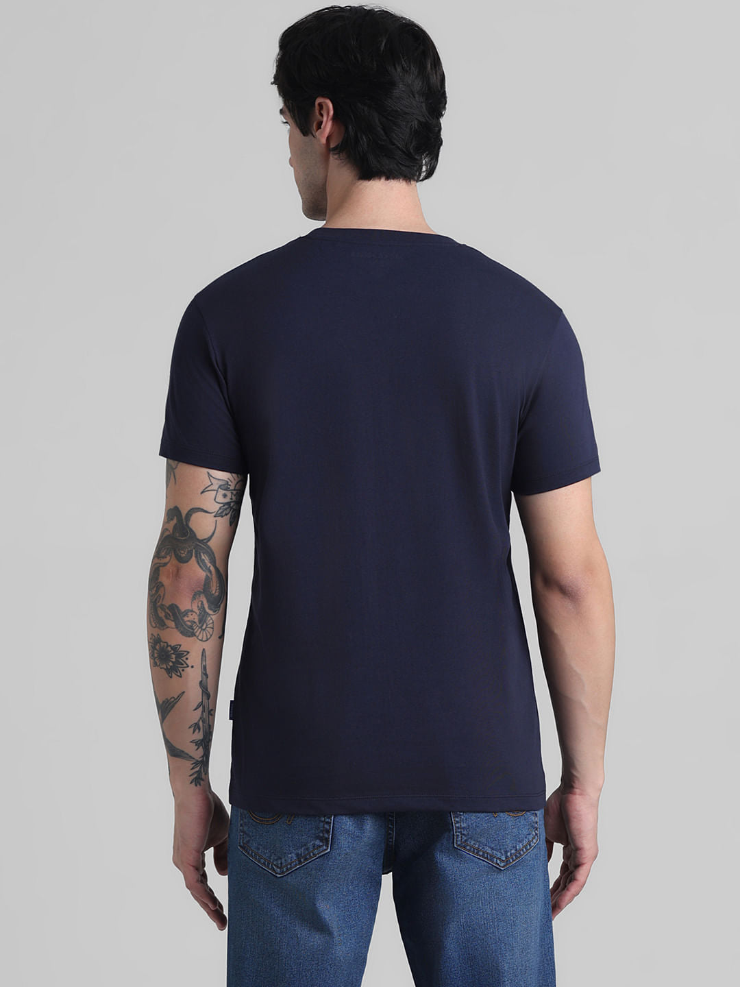Navy Blue Printed Crew Neck T-shirt