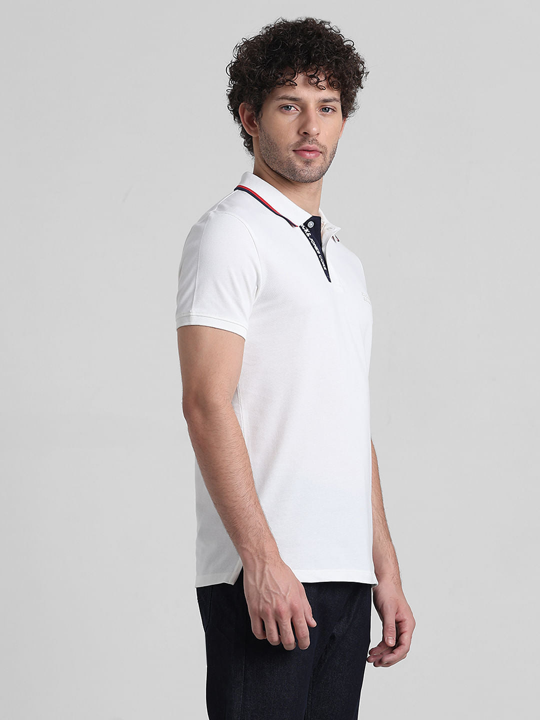 White Logo Text Detail Polo