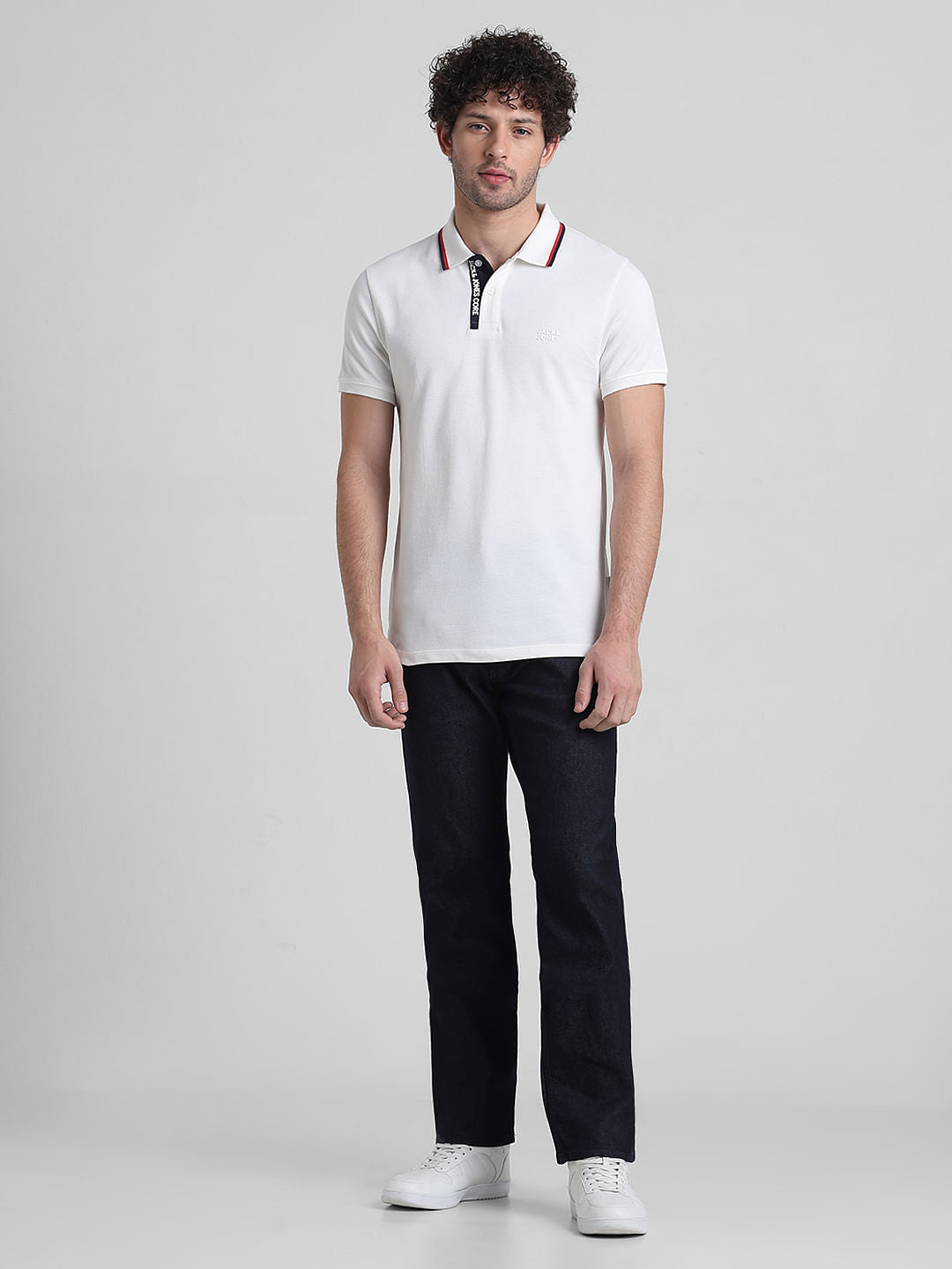 White Logo Text Detail Polo
