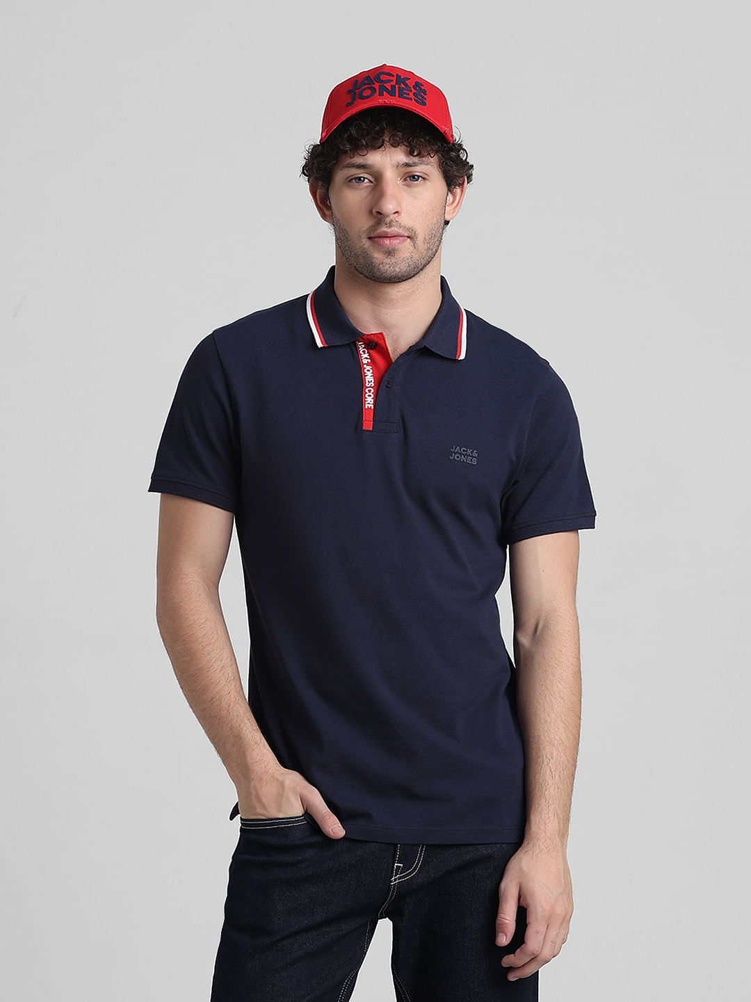 Navy Blue Logo Text Detail Polo - M