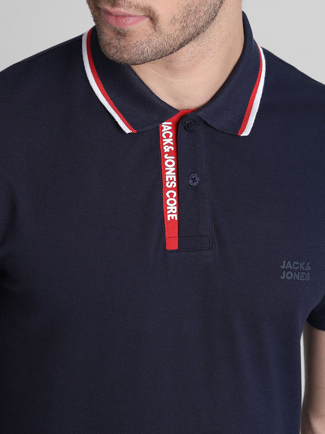 Navy Blue Logo Text Detail Polo
