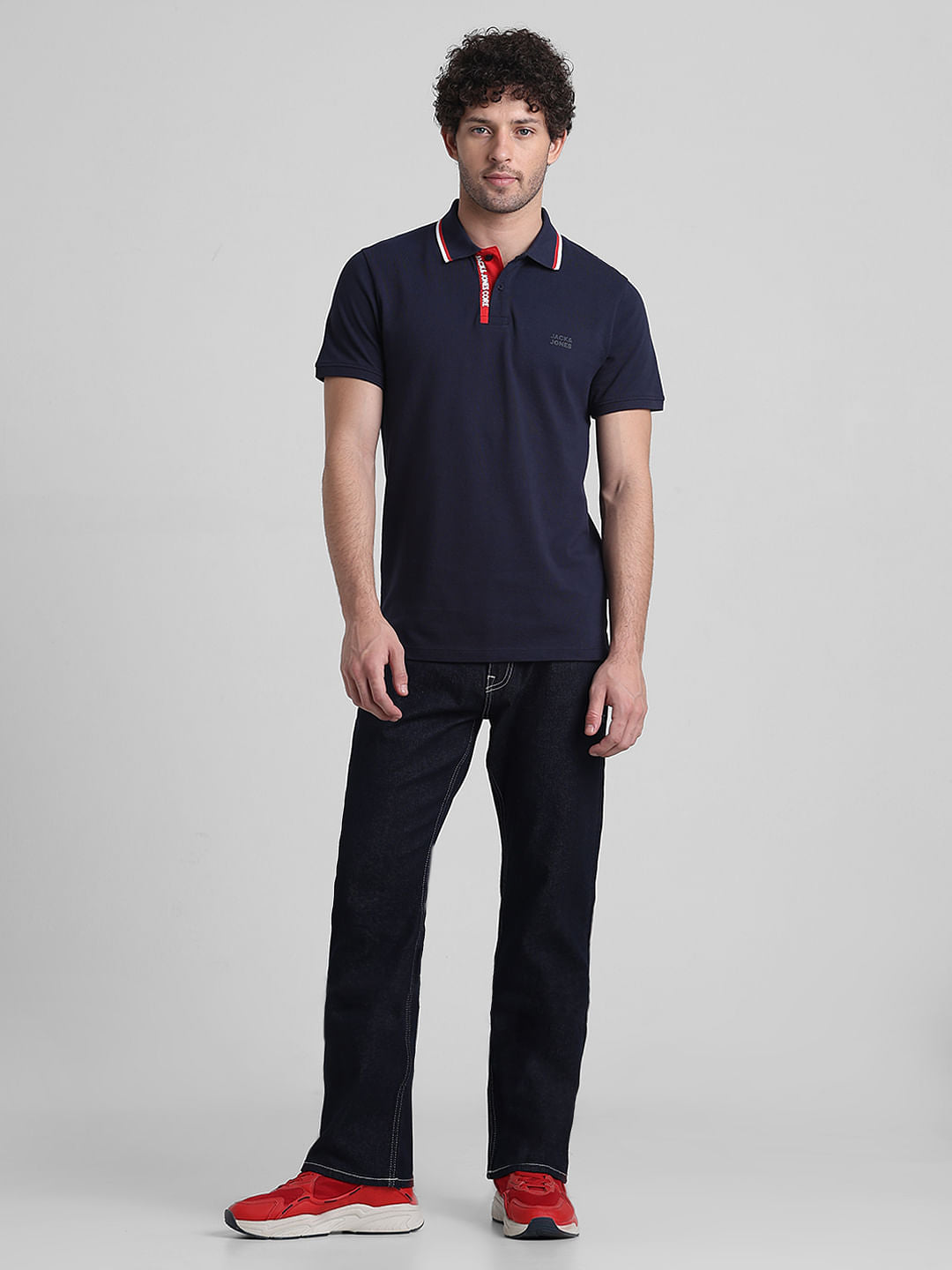 Navy Blue Logo Text Detail Polo
