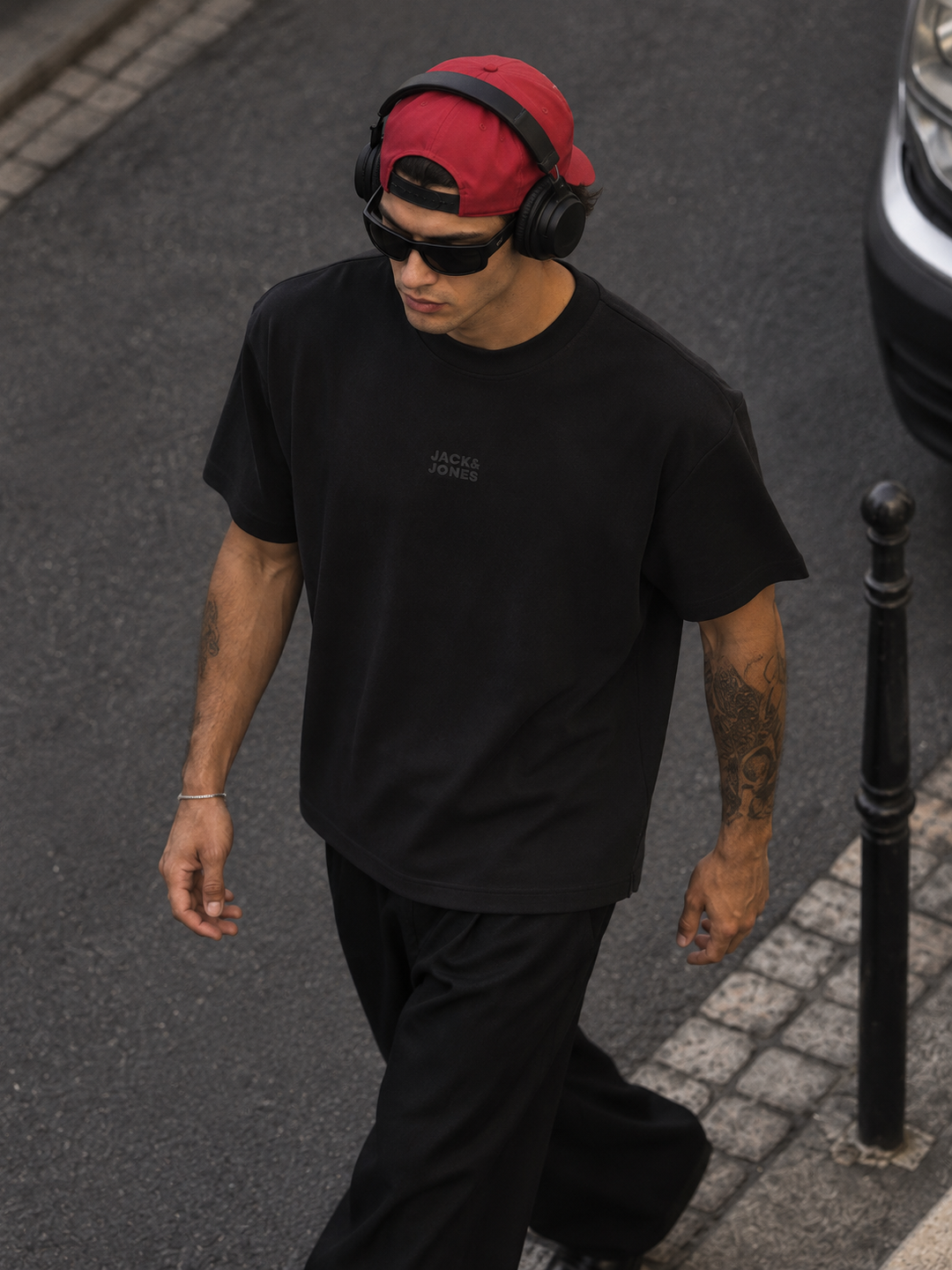 Black Logo Print Crew Neck Oversized T-shirt