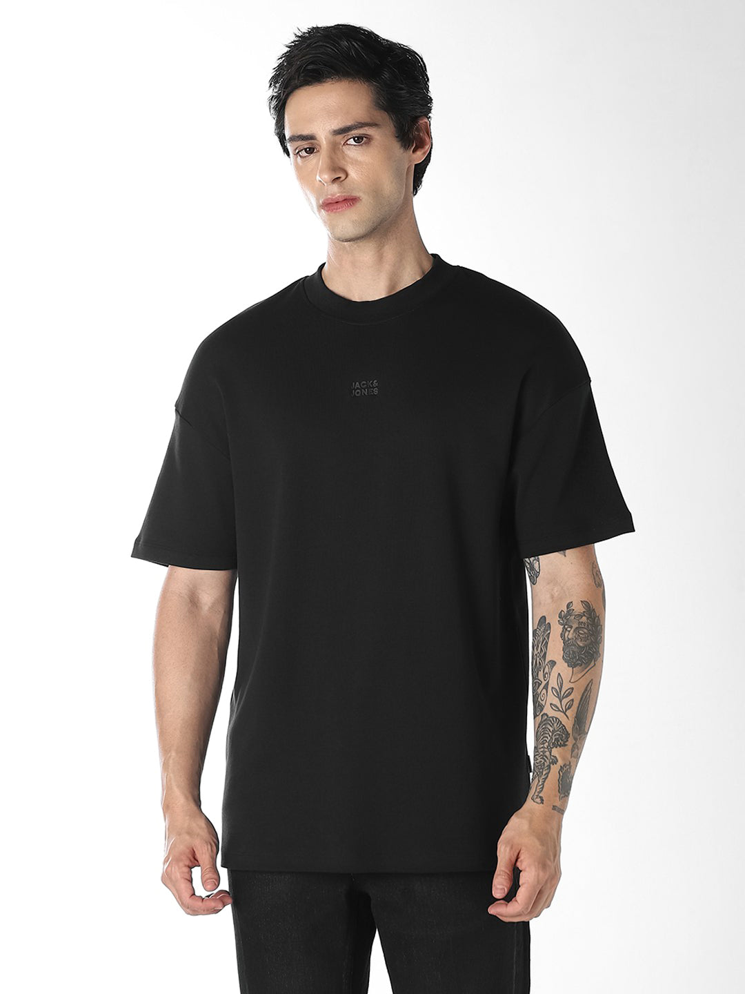 Black Logo Print Crew Neck Oversized T-shirt
