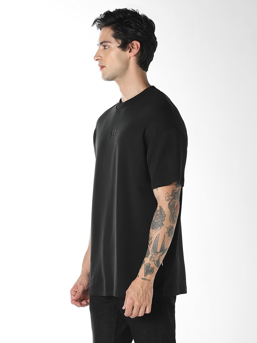 Black Logo Print Crew Neck Oversized T-shirt