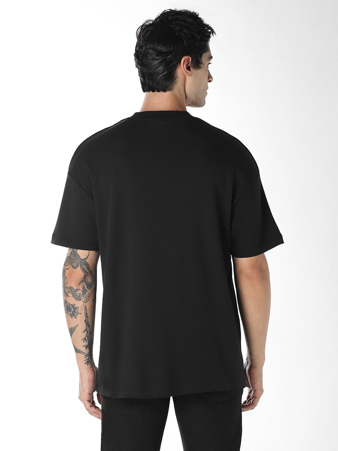 Black Logo Print Crew Neck Oversized T-shirt