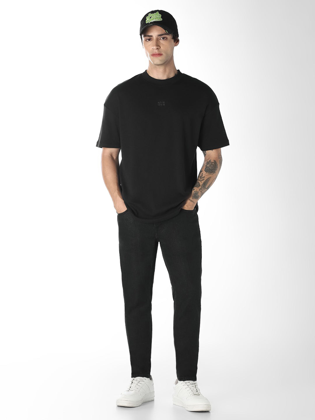 Black Logo Print Crew Neck Oversized T-shirt