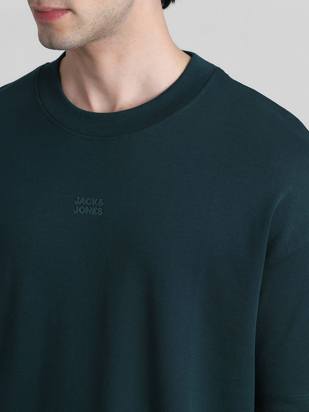 Dark Green Logo Print Oversized Crew Neck T-shirt