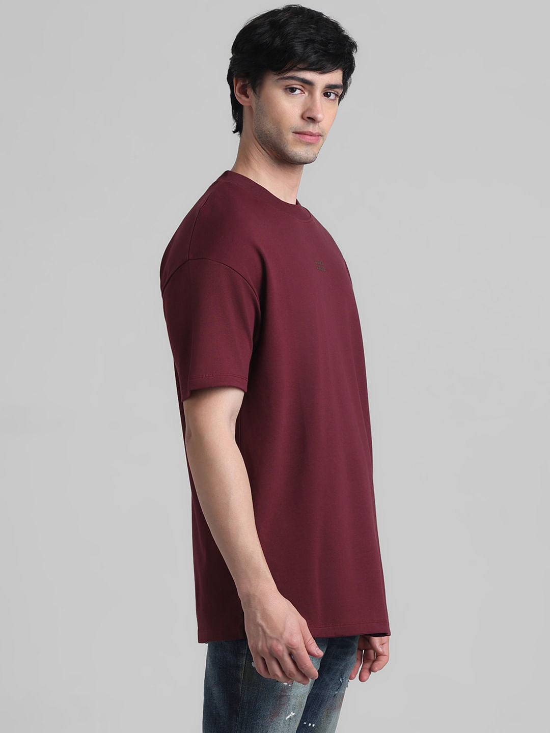 Maroon Logo Text Oversized Crew Neck T-shirt