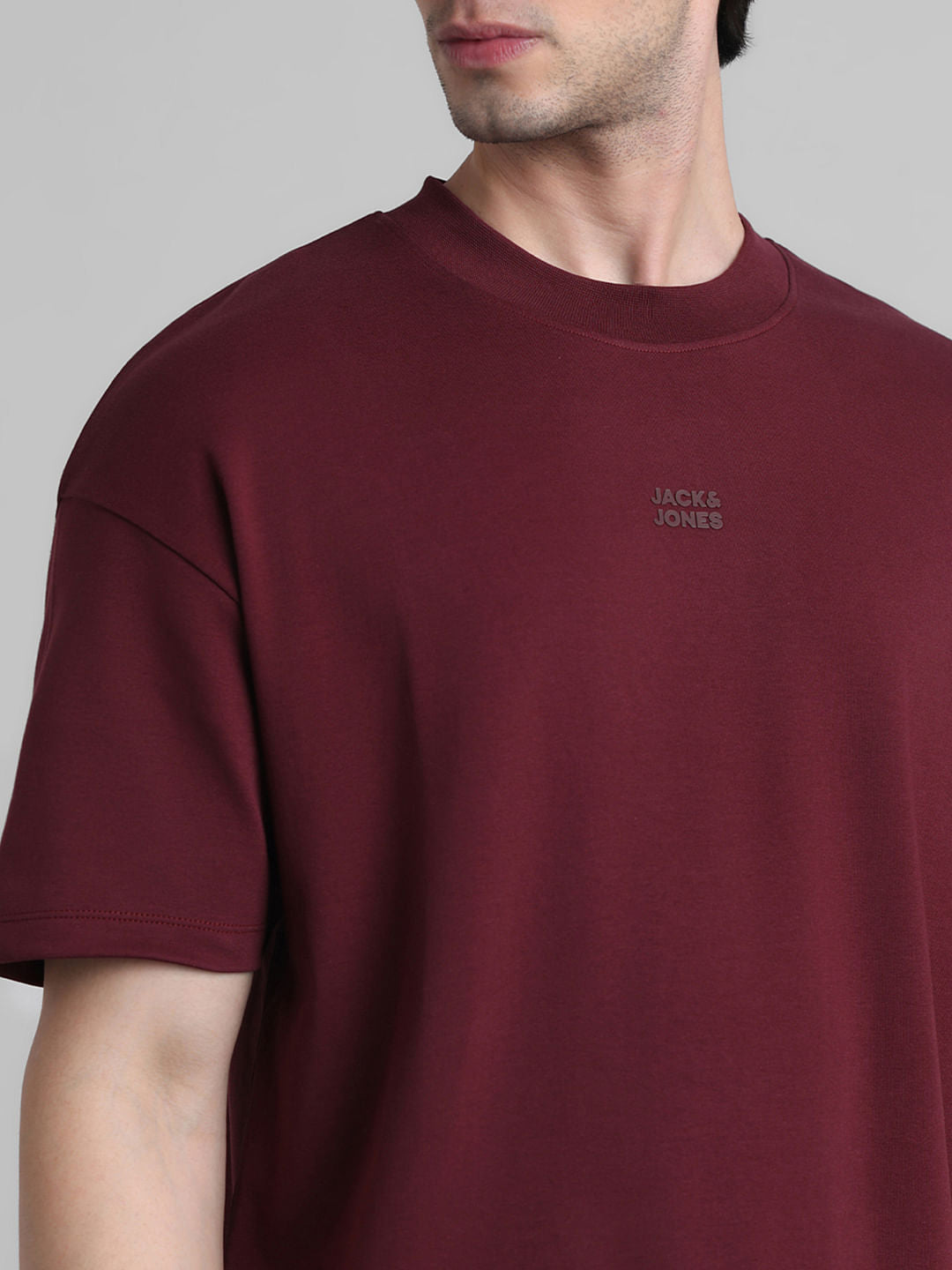 Maroon Logo Text Oversized Crew Neck T-shirt
