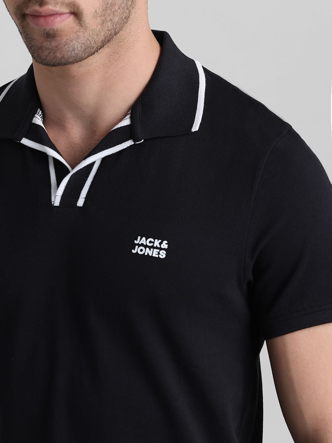 Black Cotton Polo T-shirt