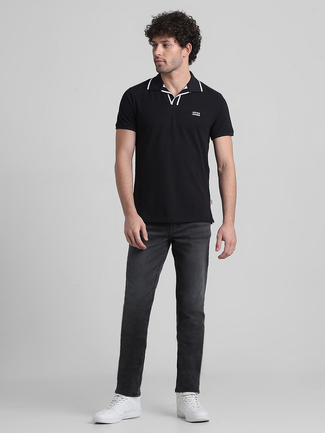 Black Cotton Polo T-shirt