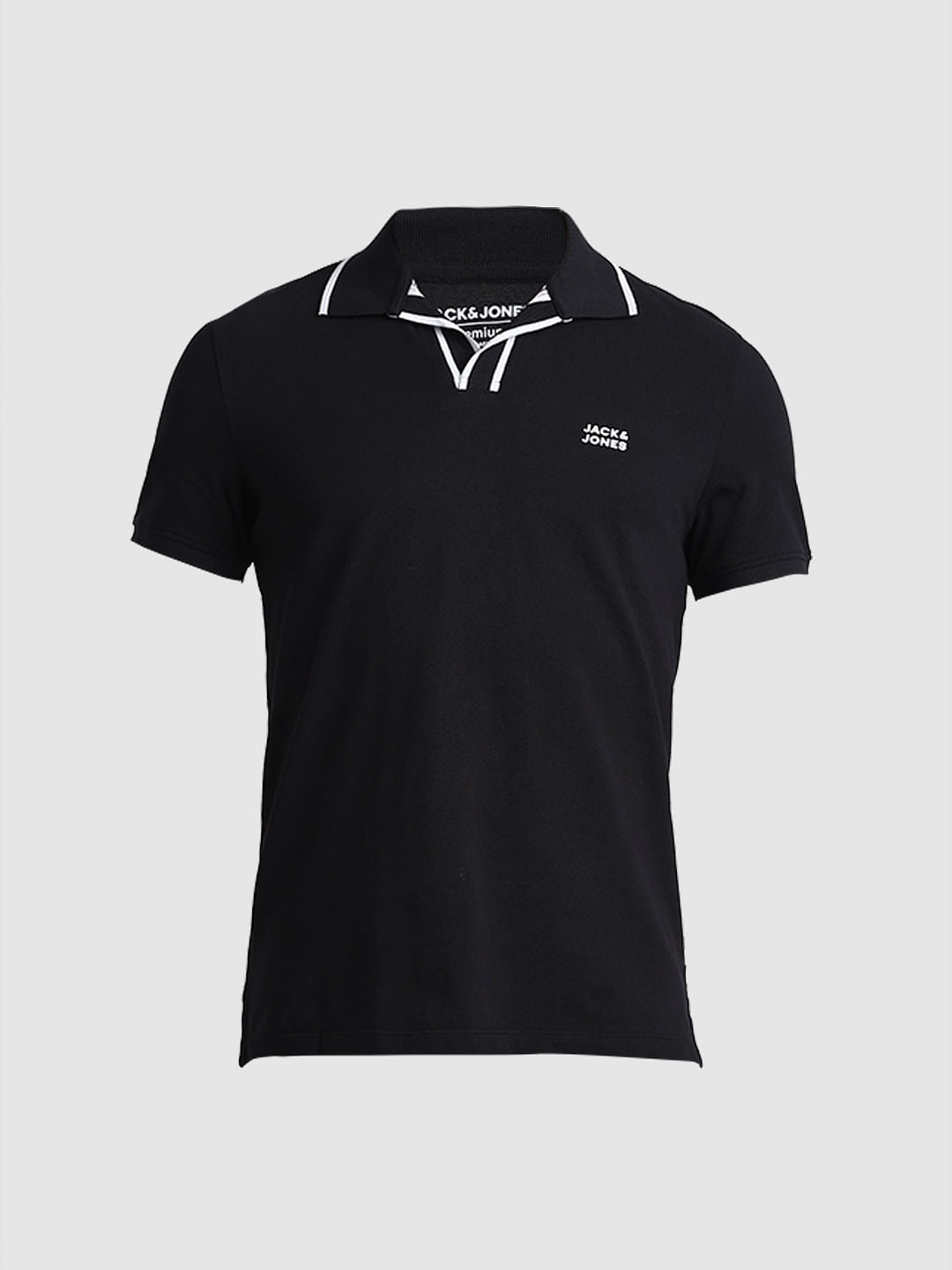 Black Cotton Polo T-shirt