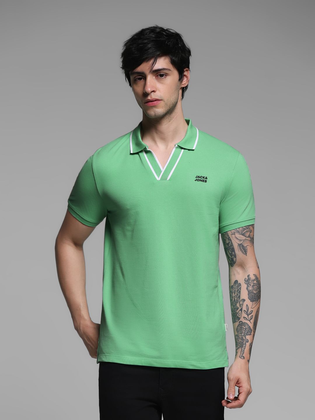 Green Contrast Tipping Polo - S