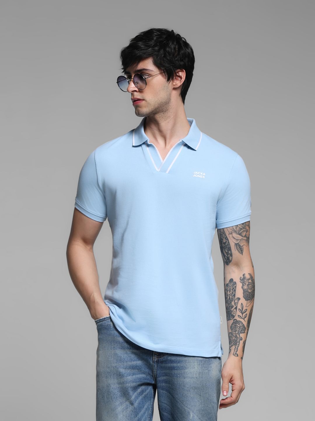 Blue Contrast Tipping Polo - S
