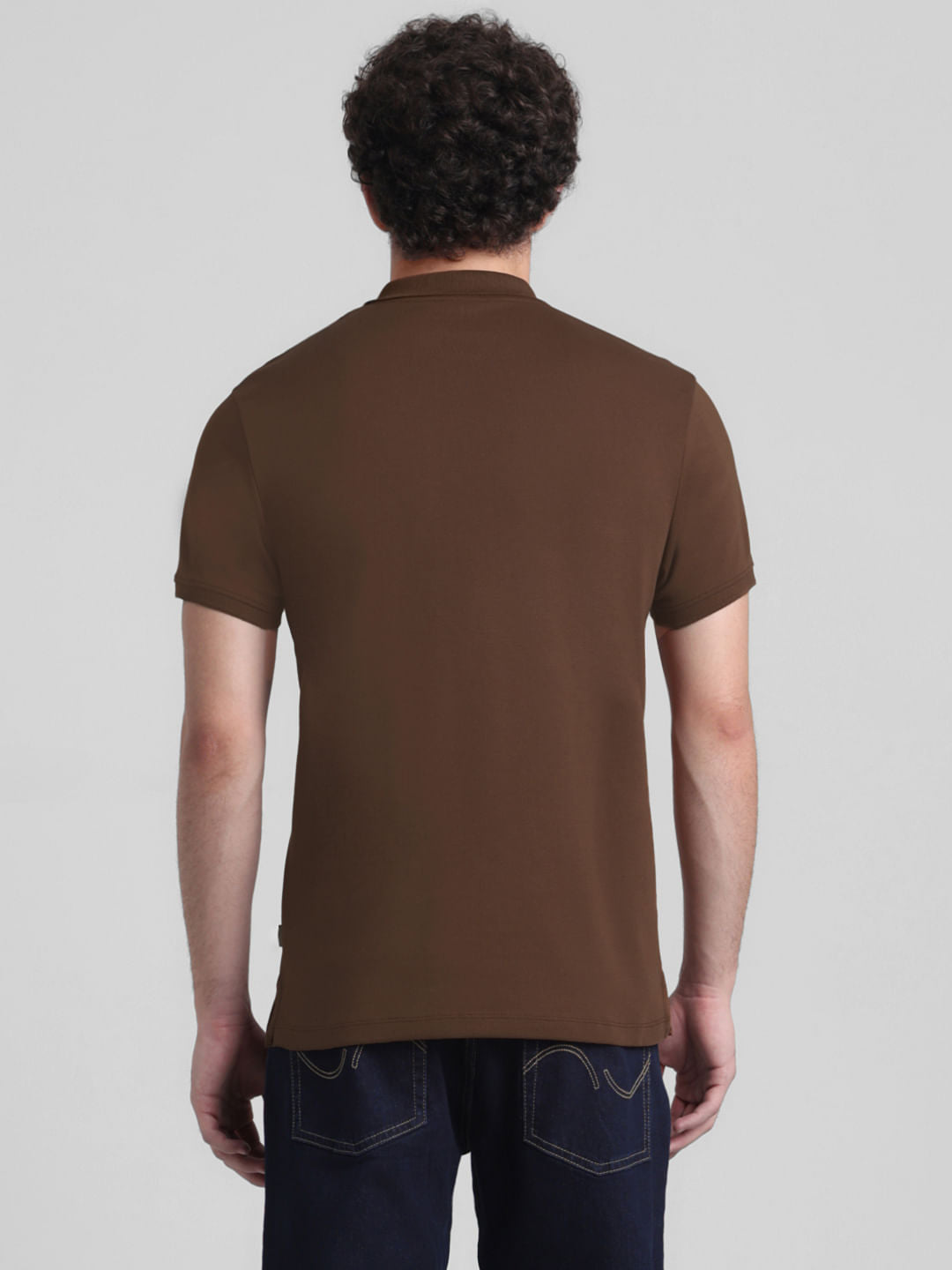 Brown Zipped Cotton Polo