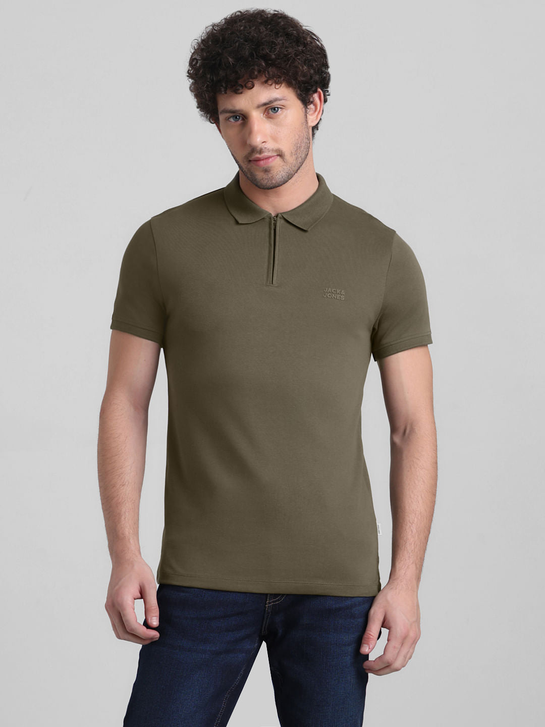 Dark Green Zipped Cotton Polo